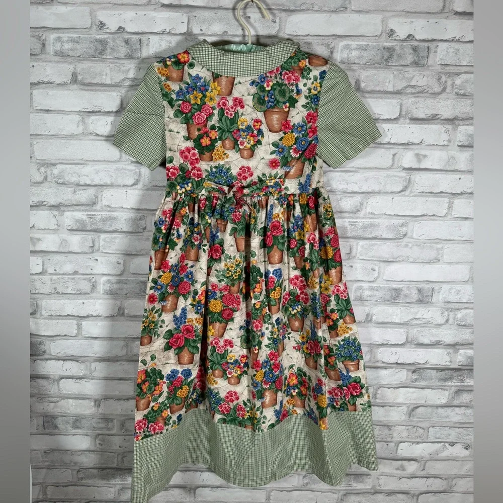 Children’s Garden Floral Print Green Cotton Dress